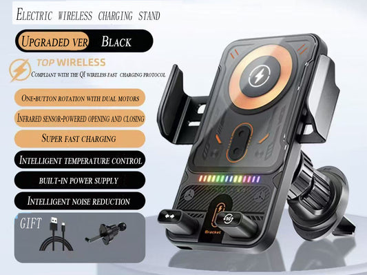 2026 new cool car wireless fast charging holder, intelligent sensor opening and closing, universal mobile phone navigation holder, 90-degree rotation, horizontal and vertical screen use, built-in ambient light, intelligent high-end navigation holder